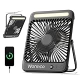 Warmco 20000mAh Tragbarer Campingventilator 8 Zoll mit LED-Licht, Ultra-Leise, Dünn, Digitalanzeige, Bis zu 48h Laufzeit für Outdoor, Reisen, Büro, Schlafzimmer