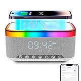 Kihhvlo LED Nachttischlampe Mit Ladefunktion, 3 in 1 15W Kabelloses Laden Tischlampe Bluetooth Lautsprecher AtmosphäRenlampe Mit Musiksynchronisierung Dimmbar Nachtlicht für Schlafzimmer