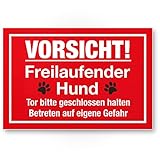 Komma Security Vorsicht freilaufender Hund - Hunde Schild Hinweisschild Gartentor Gartenzaun - Türschild Haustüre Warnschild Abschreckung Einbruchschutz - Achtung Hund
