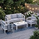 Atenza Gartenmöbel Set, Aluminium Outdoor Lounge Möbel, 3-Sitzer Sofa, 2 x Sessel, 1 x Couchtisch, inkl. Sitz- und Rückenkissen, wetterfest Balkonmöbel für Garten, Terrasse & Hinterhof (Weiß)
