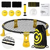 Mookis Blinngoball Outdoor Roundnet Spieleset, Roundnet Set Team Games bestehend aus Spielnetz, 3 Bällen, Kordelzug, Ballpumpe mit 1 Nadel und Handbuch und mehr