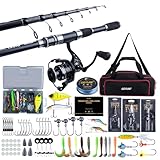 Goture Angelset mit Teleskop-Angelruten (24T Carbon), 2,4m Angelrute Set Komplett 5.2:1 Spinnrolle (9+1 Bearing), 150m/14kg Schnur, Köderbox & Tragetasche – für Salz-/Süßwasser, Reisen–Angelgeschenk