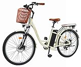 26 Zoll City E-Bike Damen | Retro Elektrofahrrad | mit Korb & Beleuchtung | Unisex Damen E-Bike Fahrrad | Shimano 7 Gang -Lithium Akku 48V/13Ah Motor 250W Fahrunterstützung 25 km/h EU-konform …