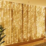 HXWEIYE Lichtervorhang 3x3m, lichterketten Vorhang Innen, 300 LED lichterkette hängend USB Lichtervorhang Warmweiß für Ramadan Hochzeit Party Weihnachten Wand Schlafzimmer Deko