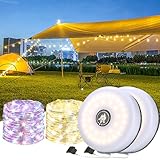 2er-Pack Camping Lichterkette Aufrollbar, Tragbare Wiederaufladbare LED Lichterkette mit 8 Beleuchtungsmodi,Lichterketten Außenbereich Für Outdoor Camping Hof Dekor Lichterkette