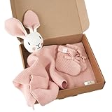 Livella Kuscheltuch „Hase“ mit Söckchen - Reine Bio-Baumwolle – Premium Schmusetuch, Kuscheldecke, Schmusedecke, Strickdecke - Samtweich & atmungsaktiv - Oeko-TEX® Standard 100 und GOTS Zertifiziert