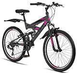 Licorne Bike Strong V Premium Mountainbike in 24 Zoll - Fahrrad für Jungen, Mädchen, Damen und Herren - 21 Gang-Schaltung - Vollfederung