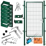 KESSER® Gartentor Premium Gartentür aus Metall verzinktem Stahl, Gartentür für Stabmattenzau Zauntor, Hoftor, inkl. Pfosten mit Schloss Türklinke und Schlüssel, 180 x 106cm Grün