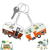 TJYAEKLTD Wohnwagen Schlüsselanhänger, Camping Schlüsselanhänger für Liebhaber, 2 Stück Schlüsselanhänger Wohnwagen Geschenk, Schlüssel Anhänger für Wohnmobil Reisen Camping Souvenirs (Brown+Orange)