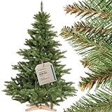 FairyTrees Weihnachtsbaum künstlich 150cm NORDMANNTANNE mit Christbaum Holzständer | TESTSIEGER Tannenbaum künstlich mit grünem Stamm | Made in EU