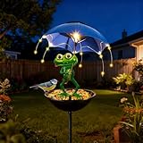 TZQFROCE Outdoor Solar Frosch Garten Dekoration Frosch Deko Garten Futterhaus Solar Frosch Gartendeko mit Regenschirm Sola-r Frosc-h Statue mit Led Lampe für Garte-n Terrasse Rasen Teiche Hof