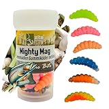 Zite Fishing Mighty Mag Neon Mix 12 STK - Schockfarben Forellen-Köder 2,8cm - Bienenmaden-Imitat – Gummiköder UV-Aktiv & Phthalatfrei – Neon Knoblauch