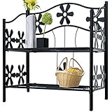 Deuba® Blumenständer 2 Etagen Metall Schwarz Pflanzenständer Indoor Outdoor Blumenregal Balkon Pflanzenregal Gummifüße Garten Blumenbank Blumenhocker
