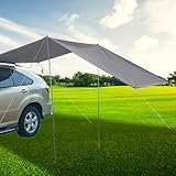 Auto Markise Camping Dachzelt Wasserdicht Sonnensegel, Auto Zelt Camping Sonnendach Heckklappenzelt mit UV Schutz, Auto Dachzelt für PKW SUV-Modelle, Camper, Campingbus (Grau, 440 x 200cm)