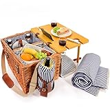 SÄNGER | Picknickkorb Borkum, 25-teiliges Set für 4 Personen, Großer Picknickkorb mit integriertem Tisch, Kühltasche, Picknickdecke & Geschirr, Komplett-Set