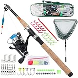 Q-Tac - Angelset Forelle/Barsch mit Kescher [Angelfertig montiert & Angelrolle bespult] Länge Teleskoprute 2.40m, Angel Set komplett Profi & Einsteiger, Starter-Set für Forellen Angeln