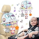 HOTUT Spielzeug Für Autofahrt Baby,Babyautositz Spielzeug mit Spiegel und 3 Hängespielzeuge,Baby Activity Spielzeug für Babys von 0-12 Monaten -FuchsStil