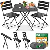 KESSER® Bistroset 3-teilig Balkontisch mit 2 Stühlen | Balkonmöbel Wetterfest & UV-beständig Balkonset klappbare Sitzgruppe | Beschichtetes Stahl & Holz-Optik | Gartenmöbelset mit 6 Filz-Untersetzer