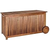 Casaria® Gartenbox Holz 350L Deckel 160kg belastbar Räder Griff Innenplane Ablaufkante Garten Stauraum Box Auflagenbox Akazie Wetterfest 117x52cm