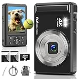 4K 64MP Digitalkamera mit 32GB SD-Karte für Fotografie, Autofokus Kamera fotokamera Tragbare Mini Kompakte Kamera für Jungen, Mädchen, Kinder, Anfänger, Teenager mit 16X Digitalzoom und 2 Batterien