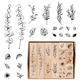 Rebanky 22 Stempelset Holz mit Blumen und Pflanzen Blätter Stempel Holz Natur und Gummi Blumen Holzstempel Set für Diy Tagebuch, Karten Machen
