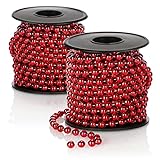 com-four® 2X Perlengirlande für den Weihnachtsbaum - Christbaumschmuck Perlenband - Weihnachtsdekoration - Hochzeitsdekoration - rot 15 m
