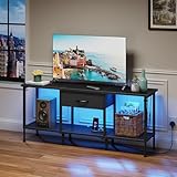 OYRREU TV Schrank Fernsehtisch Lowboard mit Steckdose und USB-Steckplätzen Fernsehschrank mit LED-Beleuchtung TV Board Tisch für Fernseher bis zu 55 Zoll für Wohnzimmer Esszimmer Schlafzimmer Schwarz