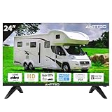 Antteq AE24H5C-Q1 Fernseher 24 Zoll (60 cm) HD LED mit 230V & 12V KFZ-Adapterl, Triple Tuner DVB-C/T2/S2, Hotel Modus, Dolby Audio, VGA, HDMI, USB, SCART & CI+ – Ideal für Wohnmobil, Camping, LKW