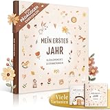 EULENTALER® Das Babytagebuch 'Mein erstes Jahr' I Von Pädagogen gestaltet I Handgemalte Illustrationen I 21x21 cm I Erinnerungsbuch baby, Geschenkidee zur Geburt I Nursery