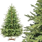 FairyTrees Weihnachtsbaum künstlich 180 cm ALPENTANNE Premium mit Christbaum Holzständer | Tannenbaum künstlich mit Naturgetreue Spritzguss Elemente | Made in EU |