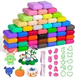 AUAUY Modelliermasse-Set, Knete Starter Set mit Schnitzwerkzeugen und Zubehörteilen, 48 Farben Lufttrocknende Magische Knete für Kinder, Geschenk für Jungen und Mädchen im Alter von 3-12 Jahren