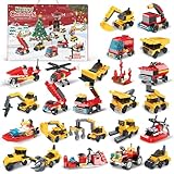 Adventskalender kinder 24 teiliges Technik und Feuerwehrauto Bausteinspielzeug adventskalender jungen 24 Tage Geschenke für Kinder Jungen Mädchen Weihnachts Countdown Kalender