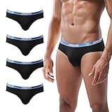 PHOLEEY Unterhosen Herren Slip Modal Mikrofaser Unterwäsche Männer Schwarz Niedrige Taille Unterstützung Brief Elastischer Bund Slips Unterhose 4er Pack,L