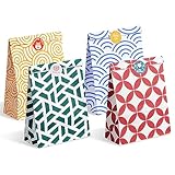 Parmedu Bunte Papiertüten für Geschenke: 48 mittelgroße Geschenktüten - 24*17*8CM mit 48 Stickern, Lebensmittelechte Mitnahme-Tüten für Weihnachten, Feste, Geburtstage, Partys, Hochzeiten, Babypartys