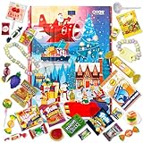 OYOY Adventskalender 2024 Kinder I X-Mas Design I bunter Kinder Adventskalender mit Süßigkeiten I 24 unterschiedliche süße Überraschungen u.a. Fruchtgummi Brausen Kaubonbons Lollipops