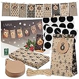 LIVAIA Adventskalender Selber Befüllen 2025 - DIY Adventskalender für Frauen, Männer, Kinder - Papiertüten klein, Zahlen Aufkleber, Jute Band, Anhänger - Adventskalender 2025 Basteln Set