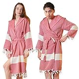 Loomvia Leichter Bademantel aus 100% Baumwolle 240 g/m² | XL | Unisex Morgenmantel für Damen & Herren – Weich, Saugfähig & Atmungsaktiv | Ideal als Saunamantel, Spa oder Zuhause Rot