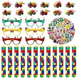 82PCS Bauklötze Party Mitgebsel, Geburtstag Mitgebsel, Bauklötze Brille Bauklötze Spielzeugauto Schnapparmband Aufkleber, für DIY Blöcken Themen Party Geschenk für Kindergeburtstag