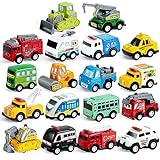 JOYIN 18 Stück Zurückziehen Stadtautos und Lastwagen Spielzeugfahrzeug-Set, Modellauto, reibungsbetriebene Druckgussautos für das Lernspiel von Kleinkindern, Jungen und Mädchen