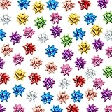 Dooozy 100 Pcs 1' Mini Geschenkschleifen Selbstklebend Set, 7 Laser Farbe Geschenk Schleife für Festival Weihnachten Geschenkverpackung