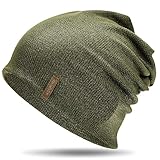 HAMUNI Mütze Damen Dünne Mütze Herren - Slouch Beanie Mütze - Leicht Weich Chemo Mütze - Atmungsaktiv Long Beanie - Elastisch Mütze - Ideale Beanie Mütze für Alle Jahreszeiten (Militärgrün)