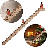 Weihnachtsmann Treppe Adventskalender 2024, Kletternder Treppen Weihnachts Adventskalender Holz, 24 Tage Weihnachtsmann Treppen Countdown Weihnachtsdeko für Home Büro Tischplatte (A)