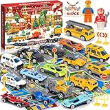 POWZOO Adventskalender Autos Junge 2025, 31-teiliges Set,mit 16 Spielzeugfahrzeuge,1 Stadtkarte,14 Verkehrsschildern,24 Tage Weihnachtskalender Countdown Kalender,für Jungen ab 1-6 Jahren