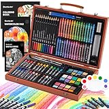 Shuttle Art 106 teiliges Malset, Deluxe Malkoffer mit Buntstift, Ölpastellkreide, Aquarellfarben, Wachsmalstifte, Malbuch, Aquarellblock, Holzkoffer, für Kinder und Erwachsene geeignet
