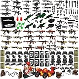 Waffenpaket 225-teiliges Zubehör Militärwaffenset inkl. Helm, Körperschutz, Umhang und Motorrädern, entwickelt für Minifiguren, kompatibel mit Minifiguren Aller großen Marken (SWAT-Waffe)