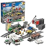 LEGO 60198 City Güterzug, Set mit batteriebetriebenem Motor für Kinder ab 6 Jahren, Bluetooth-Fernbedienung, 3 Wagen, Gleise und Zubehör