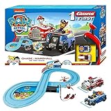 PAW Patrol Carrera First Rennbahnset | Chase & Marshall | 2,4m Strecke | Kreisel für extra Spielpaß | Ab 3 Jahren | Batteriebetrieben