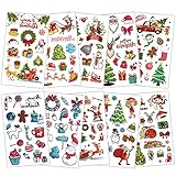 ACWOO Weihnachten Tattoo Kinder, 10 Blätter Temporäre Tattoos Kinder Set, Aufkleber Kinder Kindertattoos Sticker Tattoos Bunter für Weihnachten Kindergeburtstag Party Festival Geschenke