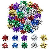 50 Stück Geschenk-Schleifen, Dekorative Schleifen für Weihnachten und Geburtstag Geschenke, 5 Farben Band Schleifen für Geschenk-Verpackung, 5cm große ziehen Schleifen, Metallic Geschenk Schleifen