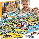 Adventskalender 2025 Autos, Weihnachts-Countdown-Kalender für Jungen, 24 Pcs Xmas Pull-Back Race Cars für Kinder Stocking Stuffers Party Favors